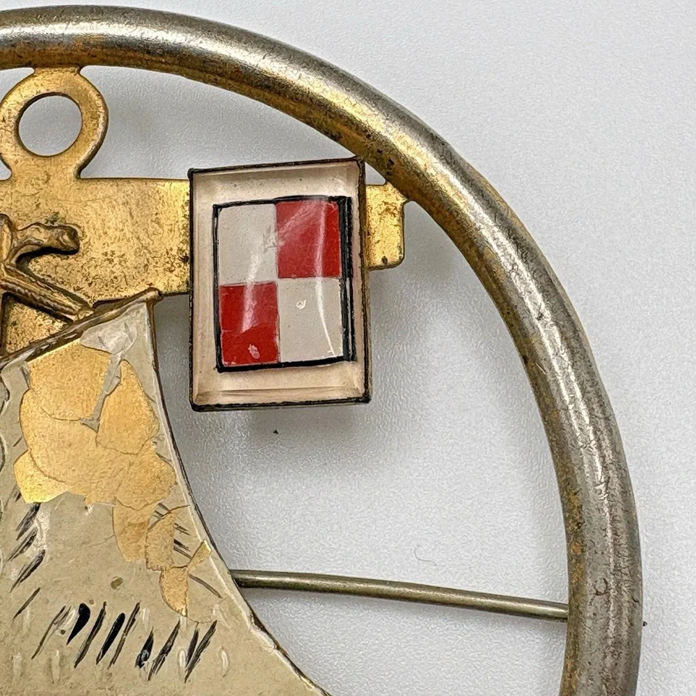 Vintage Sailboat Brooch Anchor Nautical Sail Enamel Ocean Seas Gold Tone READ